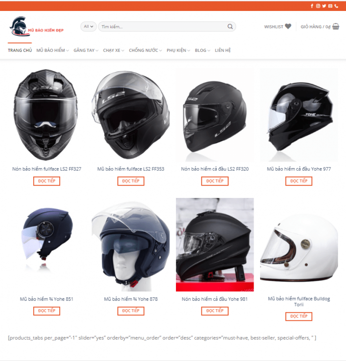 Trang website mũ Bảo Hiểm Đẹp