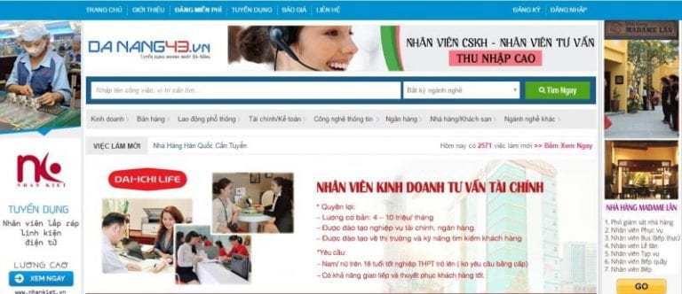 Trang web của dịch vụ việc làm Đà Nẵng